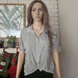 Sim & Sam button down shirt short sleeves black white Medium